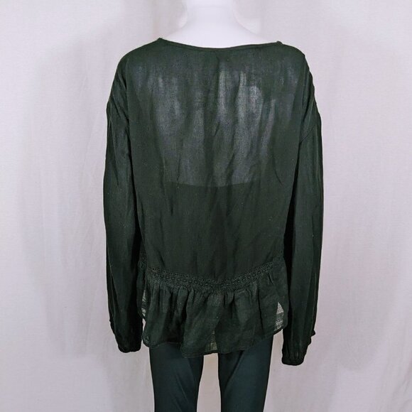 Volcom Black Peasant Blouse Top Long Sleeve Lace Size S - Picture 3 of 5